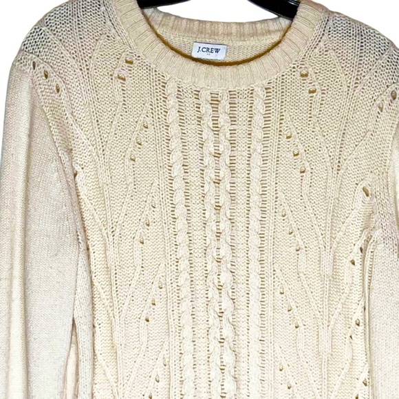 J Crew Lambs Wool Blend Cream Cable Knit Sweater Women’s Large - Picture 3 of 8